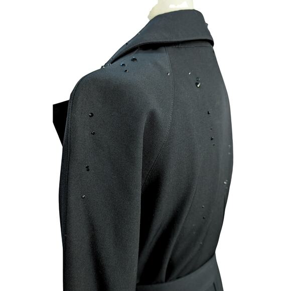 100% Wool Black Trench Coat Austrian Crystal Rain Drops Size 4 - Picture 5 of 11